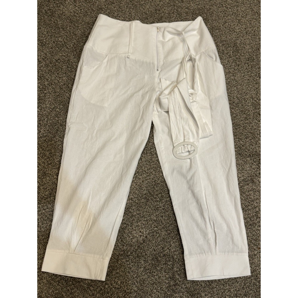 Noracora Pants Womens Extra Large White Cropped High Rise Belted
